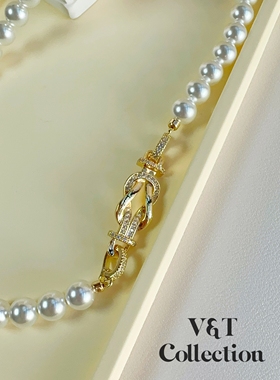 VT镀K金锆石结扣珍珠项链