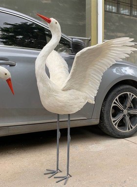 仿真丹顶鹤羽毛仙鹤n白鹭 园林景观装饰橱窗家居摆件 场景摄影道