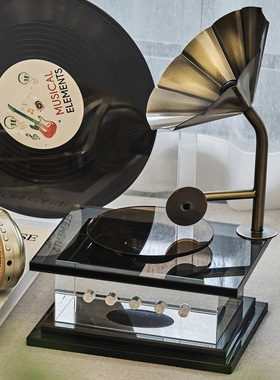 装饰摆件设计师样板间轻奢装饰品复古F留声机黑胶唱片卧室家居饰