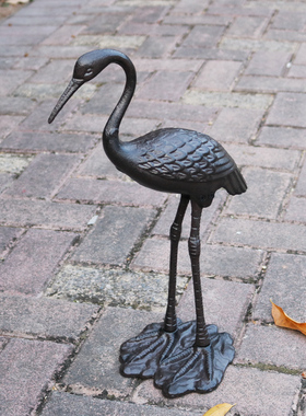户外水池假山复古仙鹤铸铁花w园林庭院小区鸟类丹顶鹤景观装饰摆