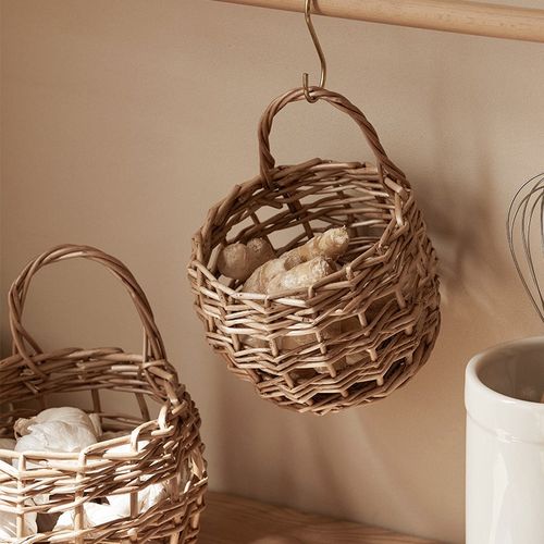 柳编姜蒜收纳筐厨房竹编篮蒜头复古壁挂篮手提Q编织小花篮藤编挂 - 图2