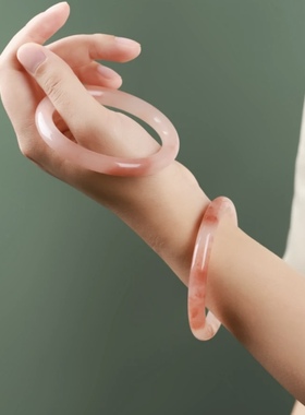 金丝玉手镯纯天然桃花酿飘花玉镯子女送老婆妈妈生日礼物藕粉