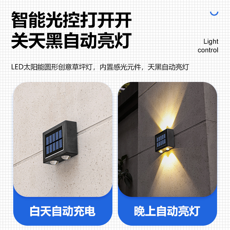 太阳能墙壁灯庭院户外防水阳台洗墙灯花园布置装饰柱子氛围墙射灯-图0