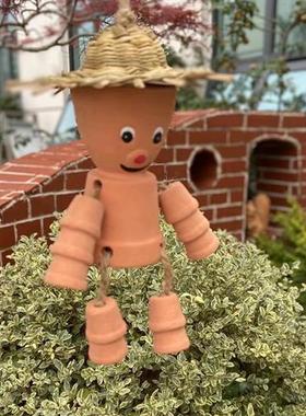 红陶稻草人悬挂件摆件园艺花园装饰风铃摆件杂货卡通 陶艺手 庭院