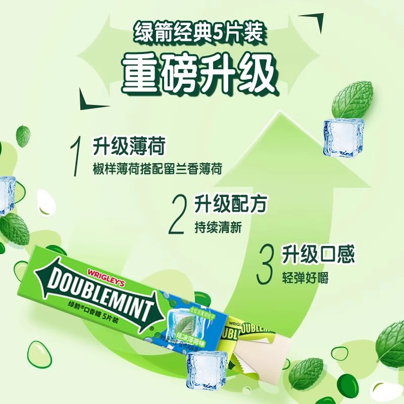 绿箭口香糖5片装10条玫瑰炫凉薄荷味清新口气批发办公室糖果零食 - 图0