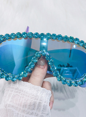 跨境新款大框一体太阳镜欧美个性镶钻奢华嘻哈时尚墨镜sunglasses