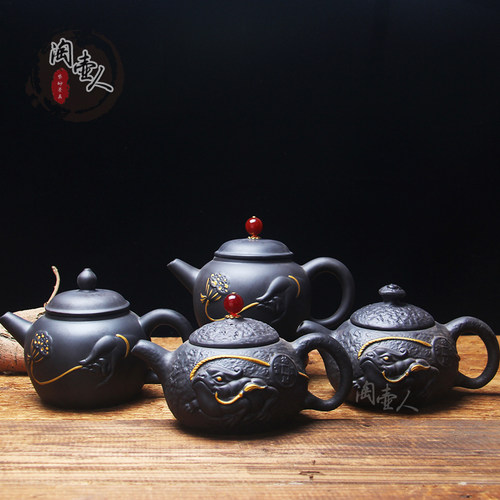 大号宜兴紫砂茶壶单壶描金泡茶器420ml西施壶朱泥供春壶功夫茶具 - 图0