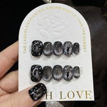 Preto Handmade Imprensa Curta em Unhas Coreano Cat Eye Desig