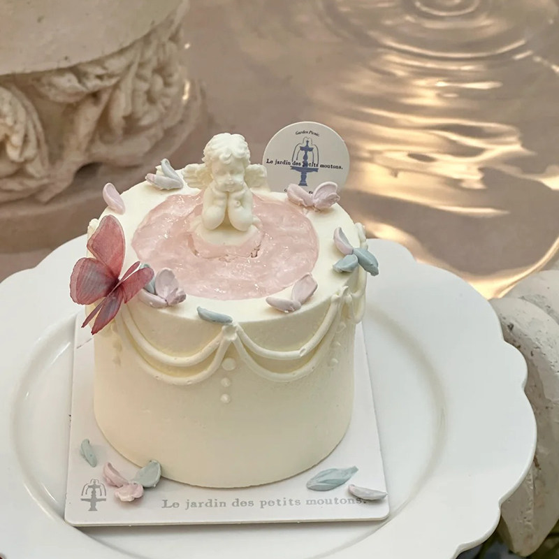 七夕情人节丘比特天使蛋糕装饰摆件唯美薄纱蝴蝶女神生日插件装扮