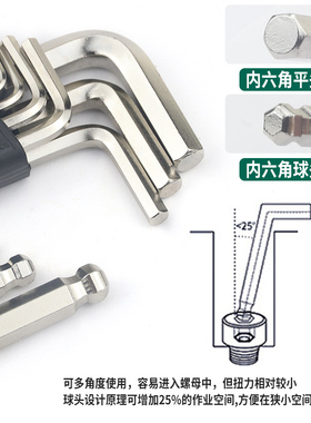 威豪牌球头特长加长内六角扳手套装L型全套扳手六角匙五金工具76