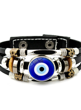 土耳其蓝眼睛叠带皮革手