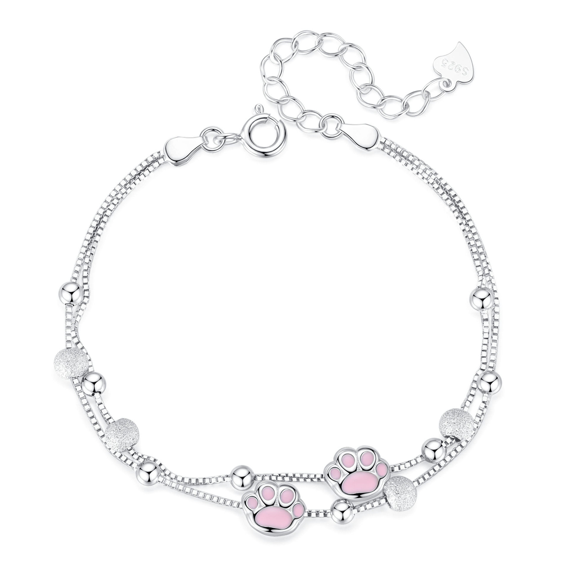 粉色猫爪手链女生925银简约网红小清新日系可爱七夕节礼物首饰