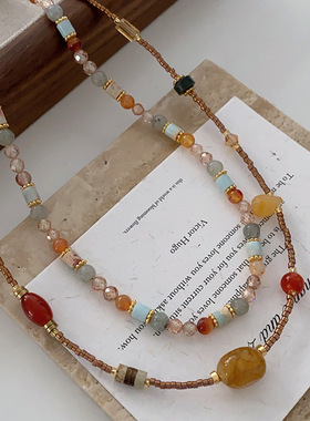 敦煌新中式玛瑙天然石项链过年高级感毛衣链红色喜庆民族风锁骨链