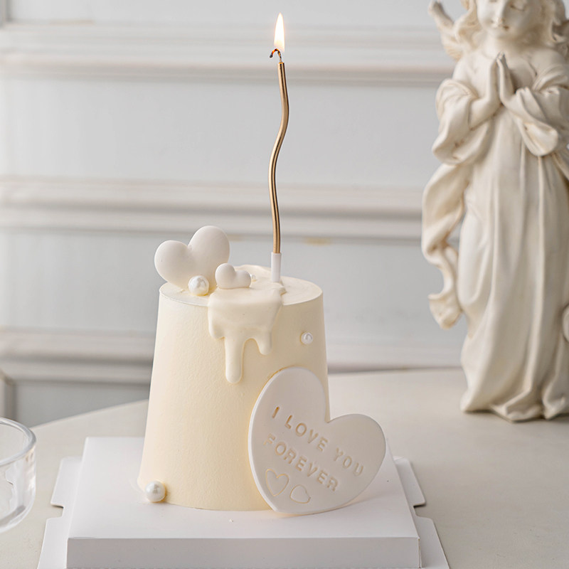 七夕情人节蛋糕装饰唯美纯白简约曲线蜡烛插件我爱你告白diy模具