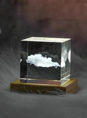 水晶发光月球桌面小夜灯月亮摆件玻璃装饰品创意生日礼物女生实用