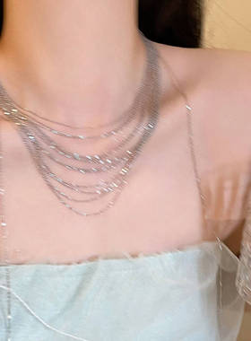 叠戴流苏锁骨链女多层项链2024新款choker颈链轻奢小众设计高级感