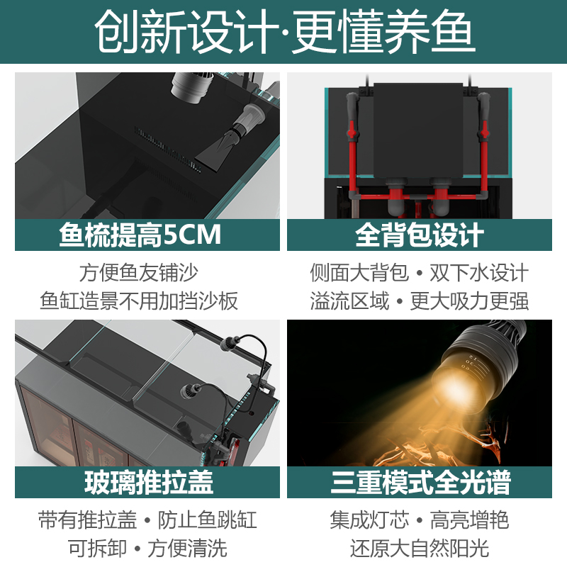 鱼缸水草缸水族箱底滤客厅超白玻璃兰寿溪流缸包背侧溢流生态海缸 - 图2