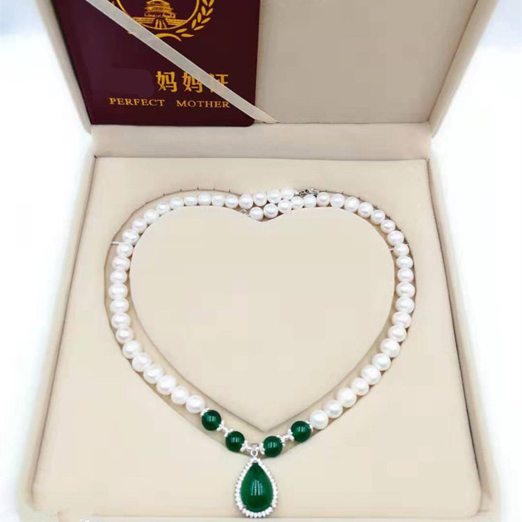 爆款淡水珍珠玛瑙项链纯银配件项饰送妈妈长辈礼物女士锁骨佛项坠