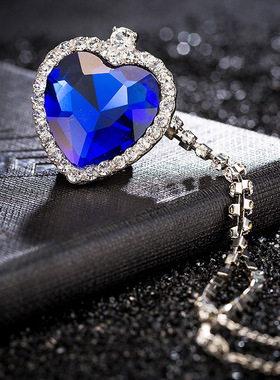 欧美电影泰坦尼克号 满钻爪链大水晶桃心项链 海洋之心宝蓝色饰品