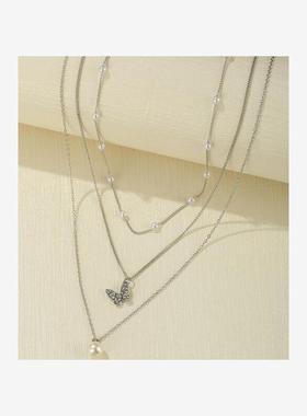 Girl Pearl Simple Butterfly Pendant necklace蝴蝶吊坠项链装饰