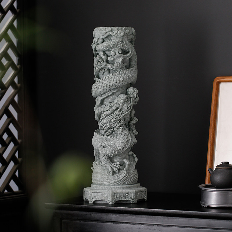 大号青砂石摆件盘龙柱创意客厅办公室桌面鱼缸景观装饰国潮风摆设,淘宝优惠券,粉丝福利购,淘宝优惠卷