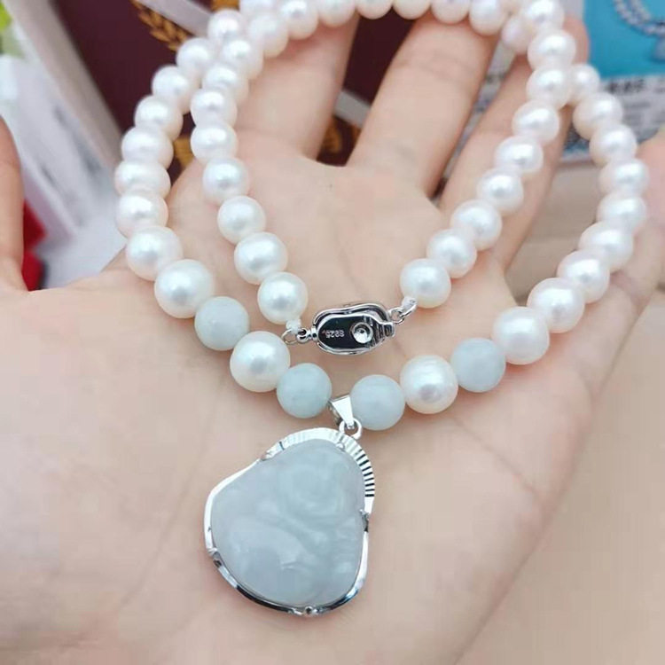 爆款淡水珍珠玛瑙项链纯银配件项饰送妈妈长辈礼物女士锁骨佛项坠