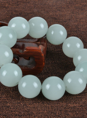 新疆和田羊脂白玉手链18mm圆珠手串男女款手链手串蜀黍