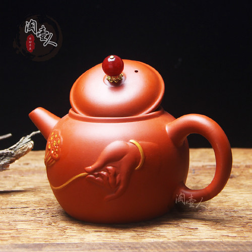 大号宜兴紫砂茶壶单壶描金泡茶器420ml西施壶朱泥供春壶功夫茶具 - 图1