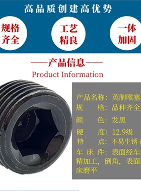 PT1/16&mdash;1-1/2 12.9级英制喉塞螺丝英制堵头止付螺丝螺钉螺