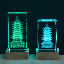 Nine-story Wenchang Tower ornaments crystal carved luminous night light study desktop decoration crafts student gifts