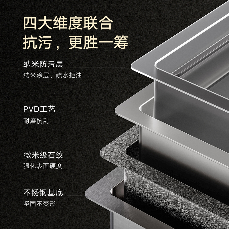 悍高厨房纳米石纹水槽手工单槽304不锈钢洗菜盆洗碗盆大单盆 - 图2