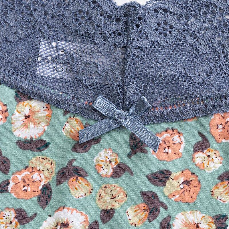 碎花蝴蝶结蕾丝边三角裤透明低腰女士内衣丁字裤印花性感内裤