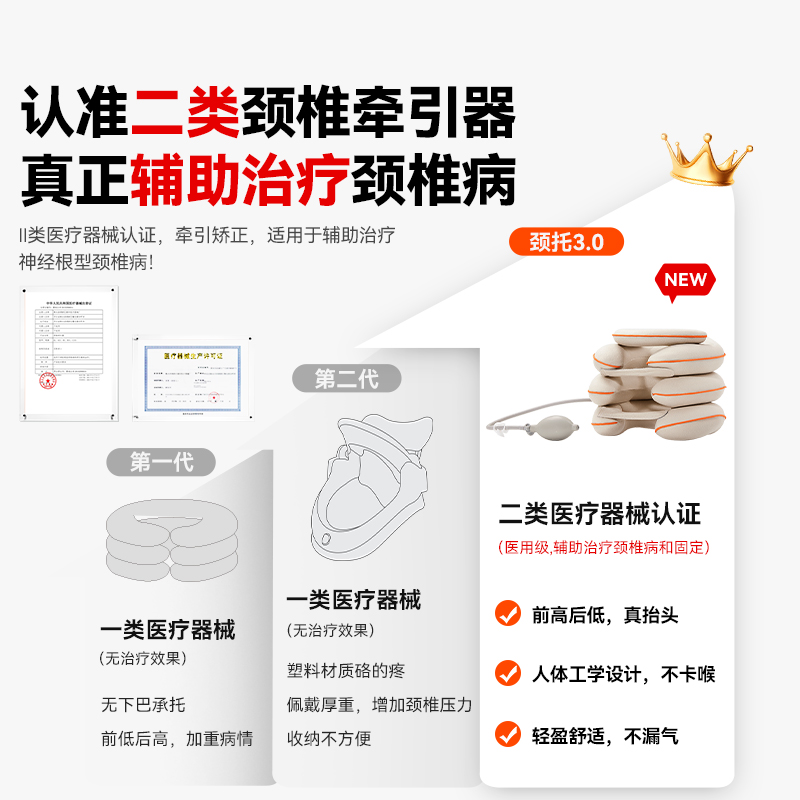 科普菲颈椎牵引器充气式颈托医疗护颈枕脖子前倾矫正护脖反弓家用-图0