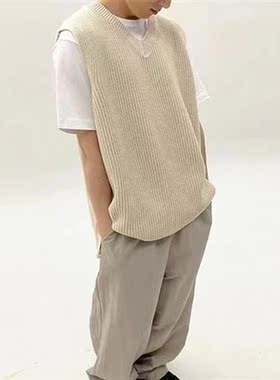 Autumn Men s Knitted Vest V-neck Sweaters Sleeveless Soli