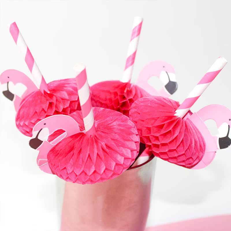 10/20PCS 3D Flamingo Drinking Straws Jungle Paper Straw - 图0