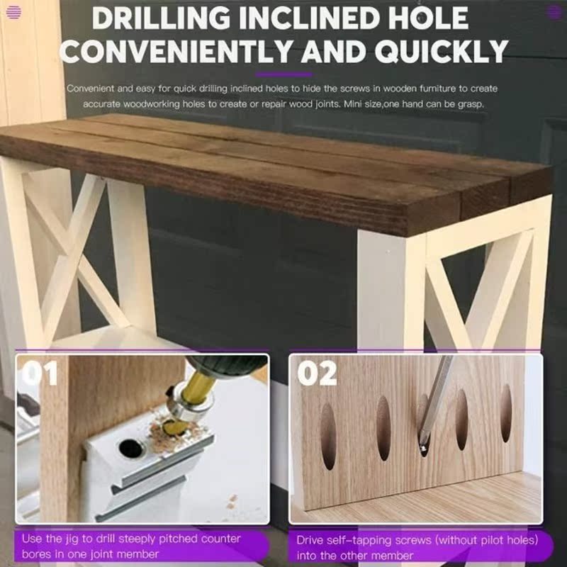 46pcs Pocket Hole Dowel Jig Kit Oblique Punching Hinge Hole - 图1