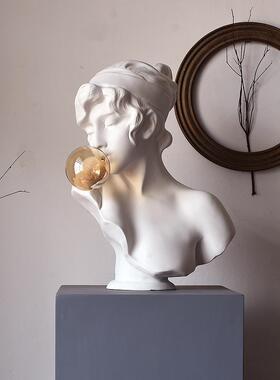 吹泡泡雕塑摆件抽象人物雕像创意装置摆件意式极简玄关艺术品大号