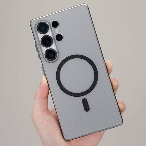 撞色橙防滑条适用三星S25Ultra手机壳S24光栅保护套s25+磁吸s23u瓦楞纹PC硬壳小米15Pro半透磨砂防指纹简约薄 - 图2