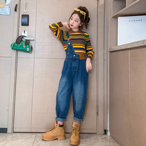 Girls autumn clothes suit 2023 new children clothing trendy children back with pants spring and autumn with foreign pistachio girls striped clothes