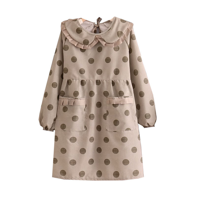 可爱长袖围裙做饭家用厨房洋气帆布耐磨防污简约工作罩衣韩式波点,淘宝优惠券,粉丝福利购,淘宝优惠卷