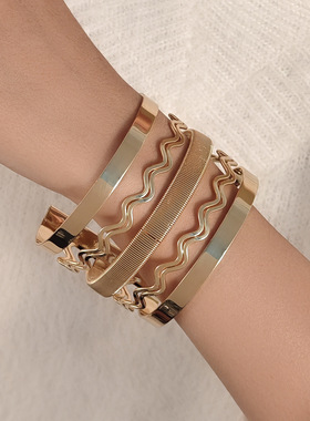 欧美夸张朋克开口宽边线条缠绕手镯女ins冷淡风手环气质百搭臂环