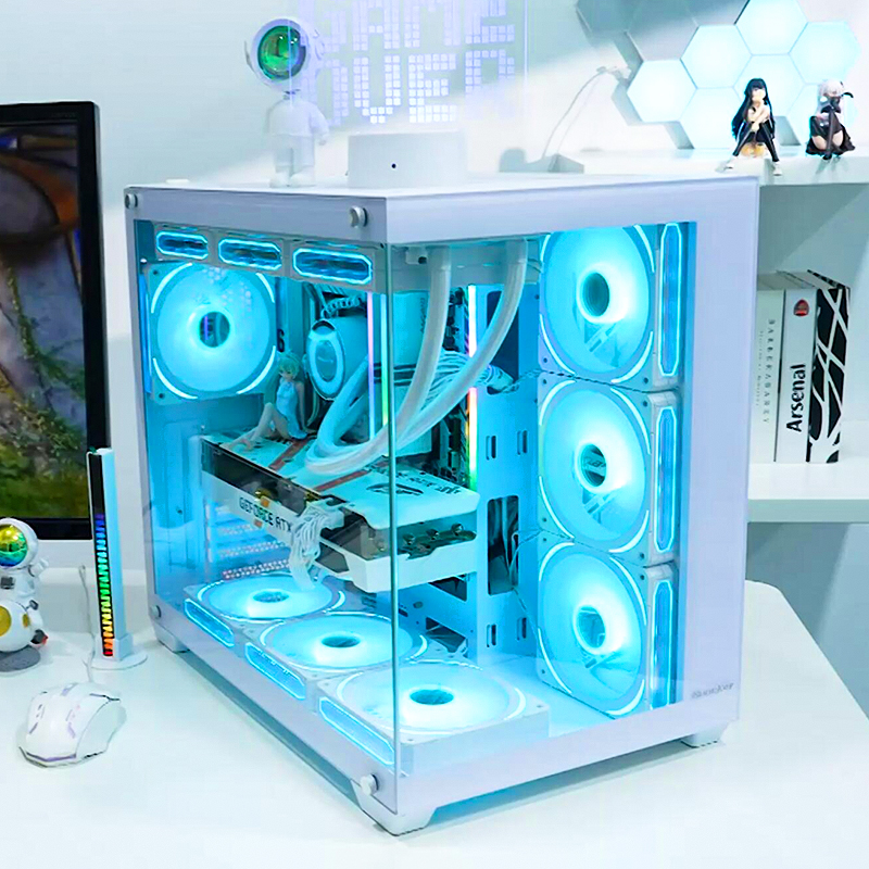 航嘉S980/S960海景房机箱电脑台式主机atx侧透全视版matx白色水冷 - 图1