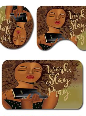 African American Shower Curtain Set Black Girl Work Slay Pra