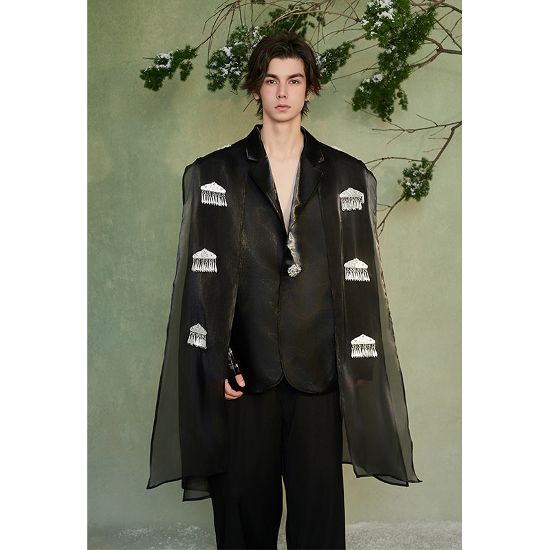 介尺JIECHI「苗疆环佩」新中式高级感国风黑色宽松休闲西服外套,淘宝优惠券,粉丝福利购,淘宝优惠卷