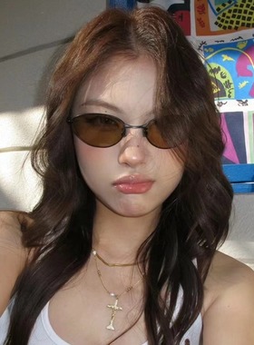 韩系复古金属猫眼茶色墨镜