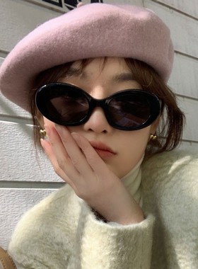 新款椭圆复古白色边框墨镜