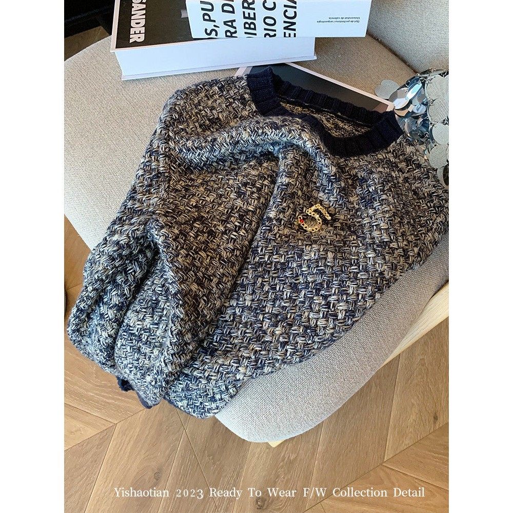 法国RixoRane小众高颜⭐小香风粗花呢圆领毛衣女显瘦气质针织上衣,淘宝优惠券,粉丝福利购,淘宝优惠卷