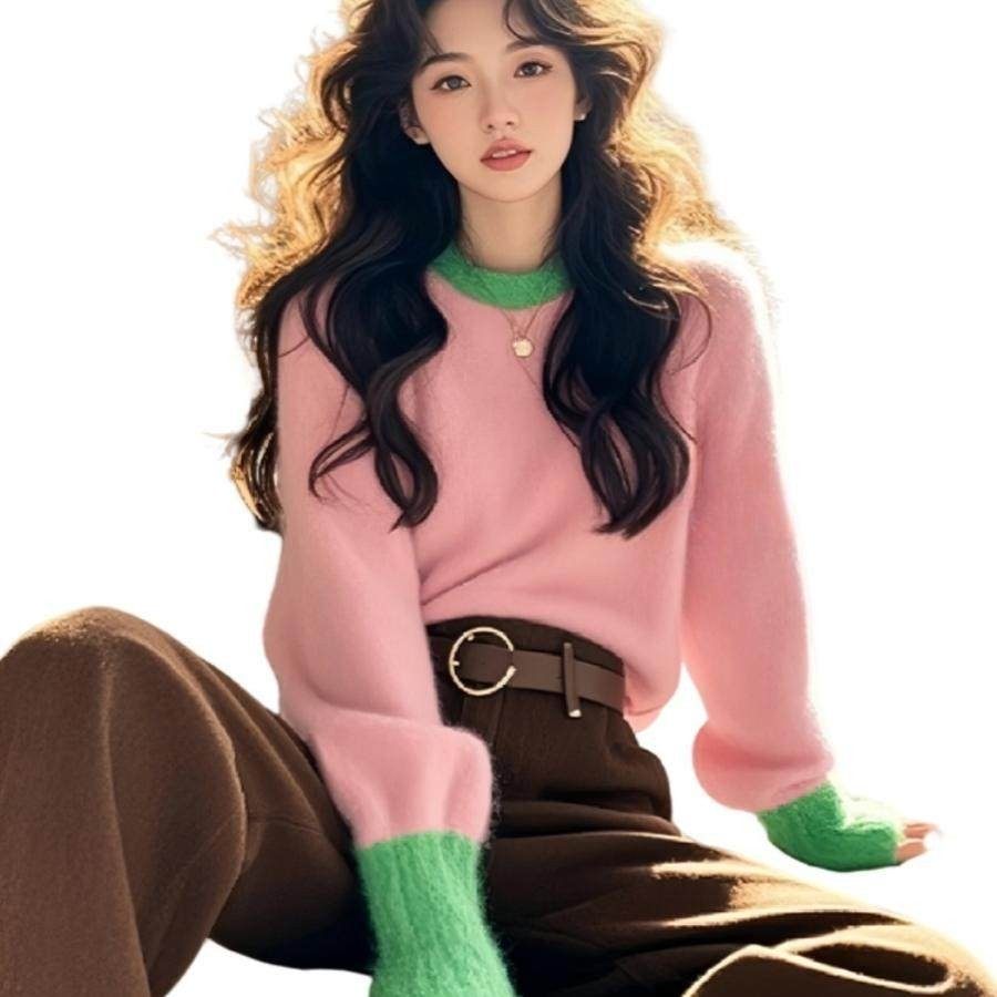 法国Rixo Rane ?粉绿撞色针织超好看打底衫内搭毛衣女秋冬季上衣,淘宝优惠券,粉丝福利购,淘宝优惠卷