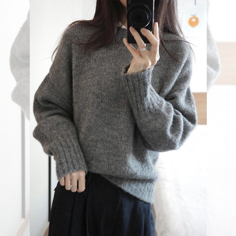 超好看慵懒风灰色针织衫秋冬新款女百搭套头毛衣高级洋气别致显瘦,淘宝优惠券,粉丝福利购,淘宝优惠卷