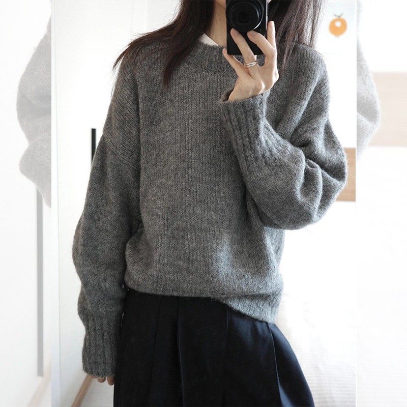 超好看慵懒风灰色针织衫秋冬新款女百搭套头毛衣高级洋气别致显瘦,淘宝优惠券,粉丝福利购,淘宝优惠卷